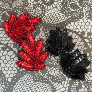 Pair of Festive Red and Black Beaded with Sequins Post Earrings (2)